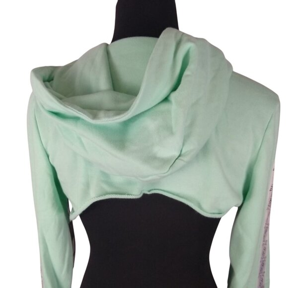 LF The Brand Mint Green Ultra Cropped Hoodie Logo Tape Sleeves Size M - Picture 2 of 10